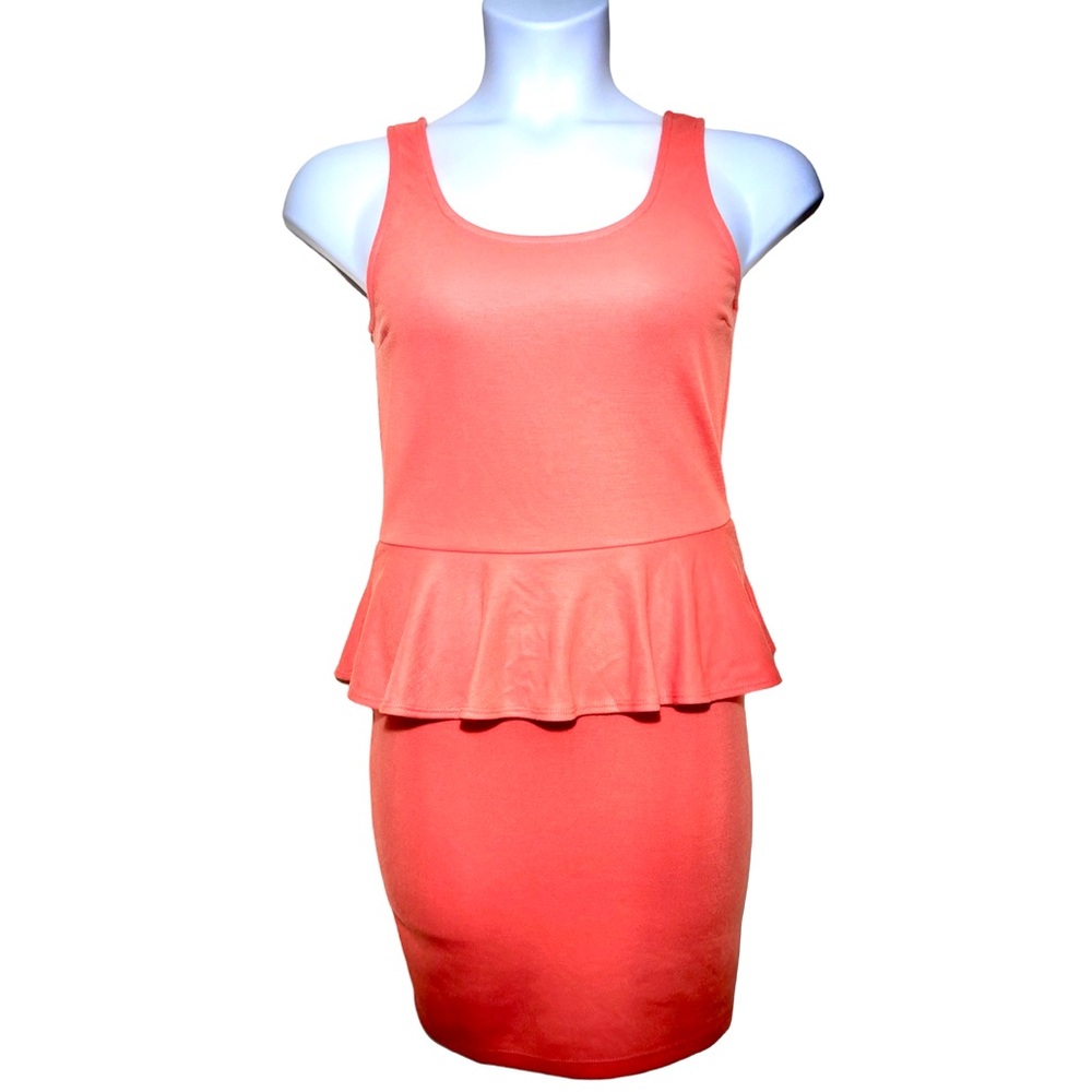 New coral peplum bodycon mini dress